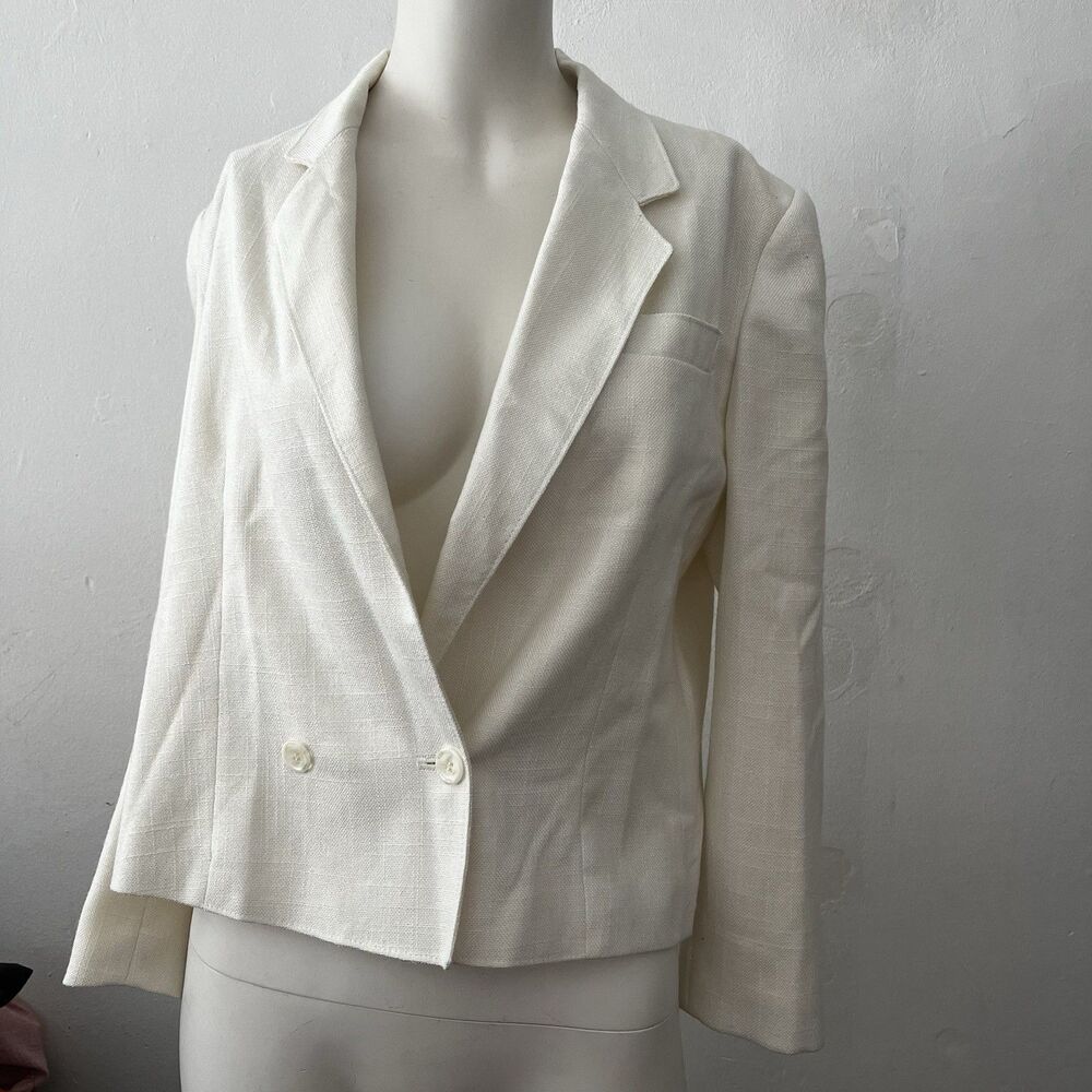 Neiman Marcus Linen Blazer Sz M White Coastal Summer Preppy Business Work Casual